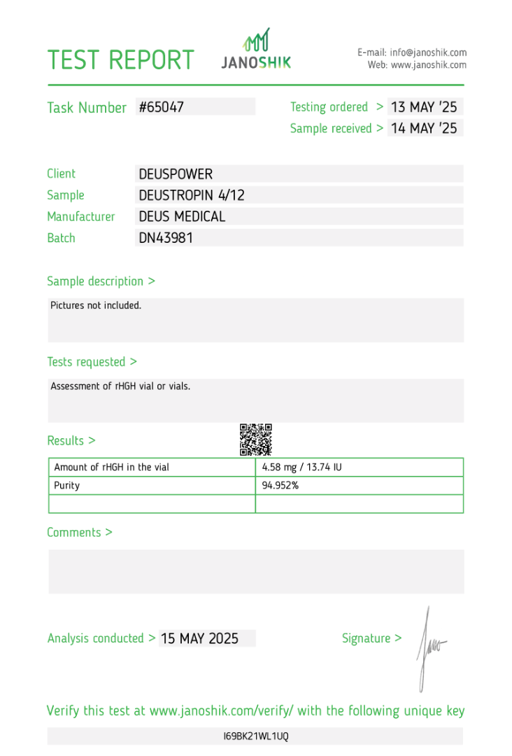 DEUSTROPIN 4/12 (120iu) (Rekombinant Humant Tillväxthormon [rDNA ursprung]) HGH